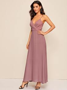 SHEIN Surplice Neck Solid Maxi Cami Dress - Dusty Pink - View 3