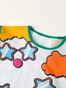 男嬰卡通圖案拼色t恤和標語圖案短褲 - 彩色 - 查看 4