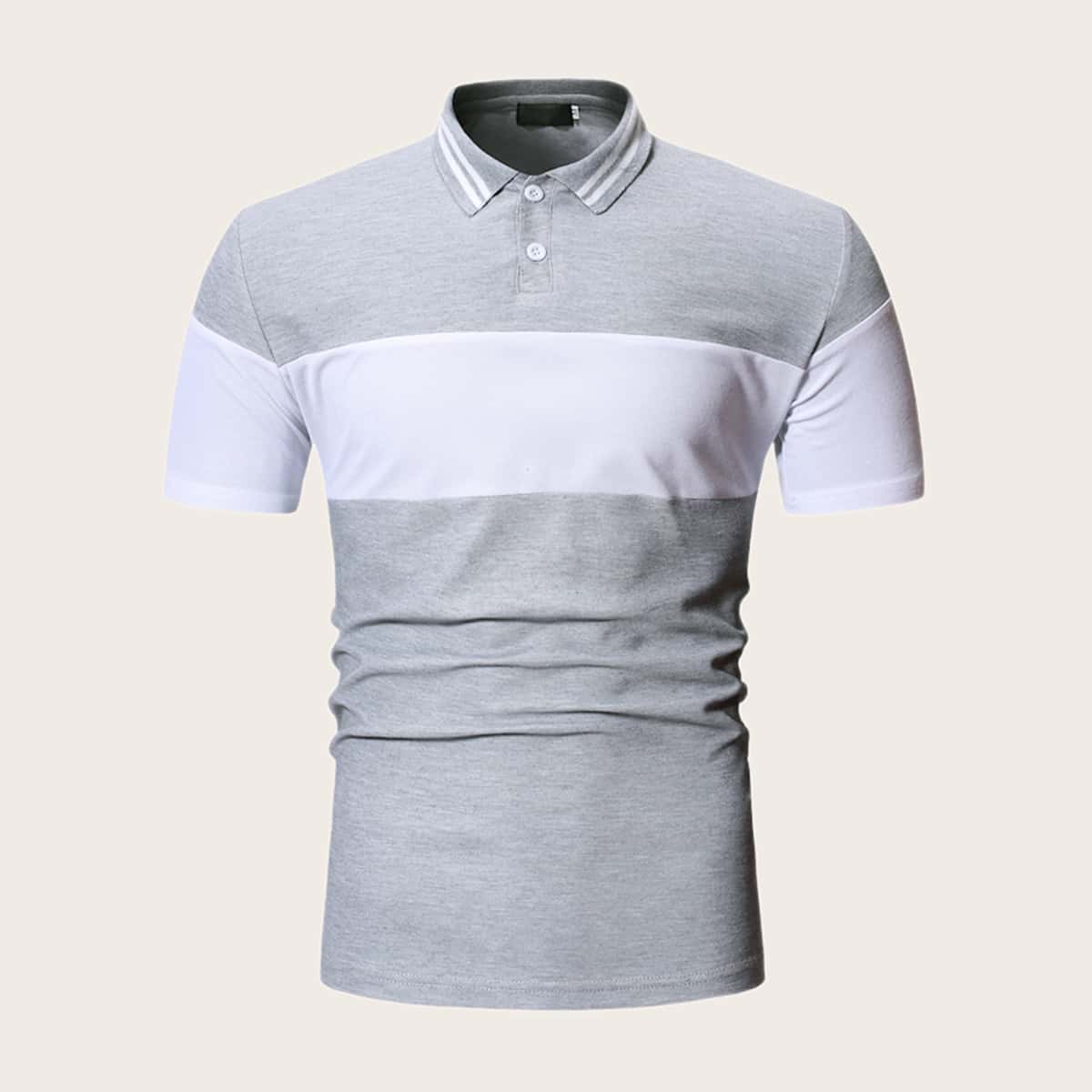 Guys Contrast Panel Polo Shirt, Grey