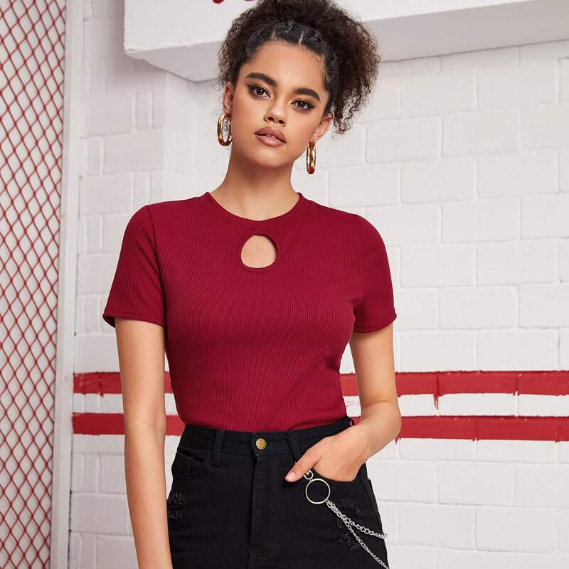 

Ribbed Cutout Red Tee