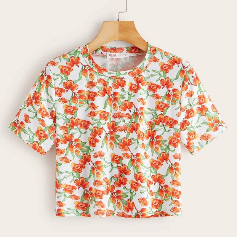 

Fruit Allover Print Crop Tee, Multicolor