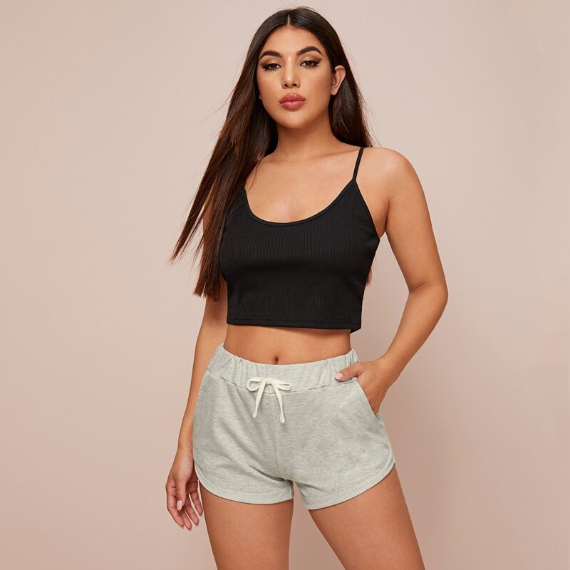 

Solid Ribbed Cami Top & Shorts PJ Set, Multicolor