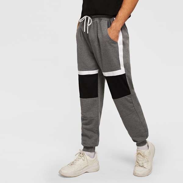 

Men Color-Block Drawstring Waist Sweatpants, Grey