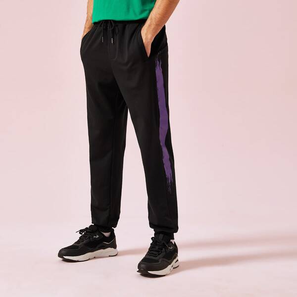 

Men Brush Print Sideseam Slant Pocket Sweatpants, Black