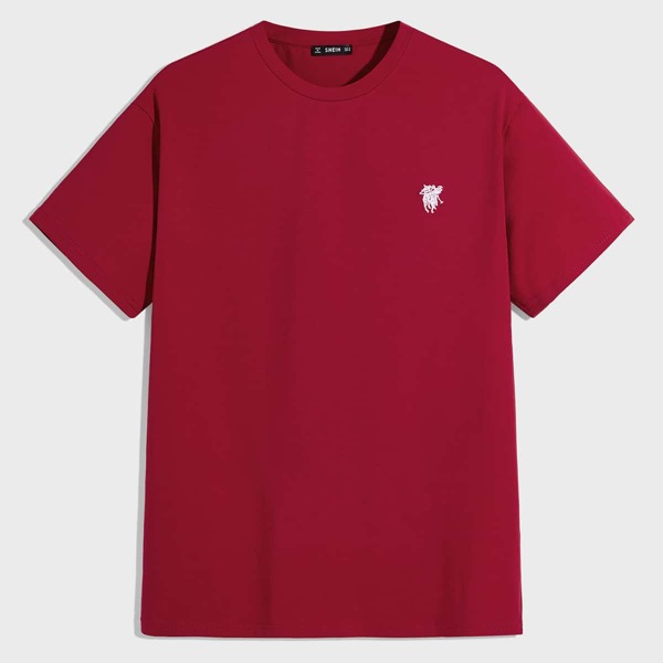 

Men Embroidered Detail Tee, Burgundy