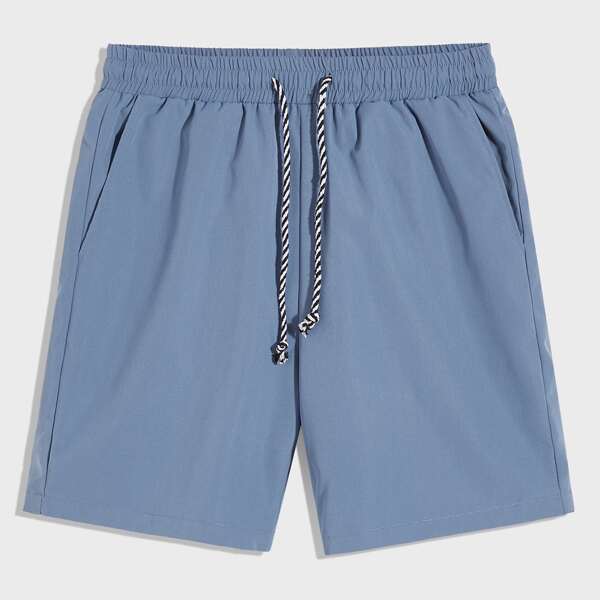 

Men Drawstring Waist Slant Pocket Shorts, Blue
