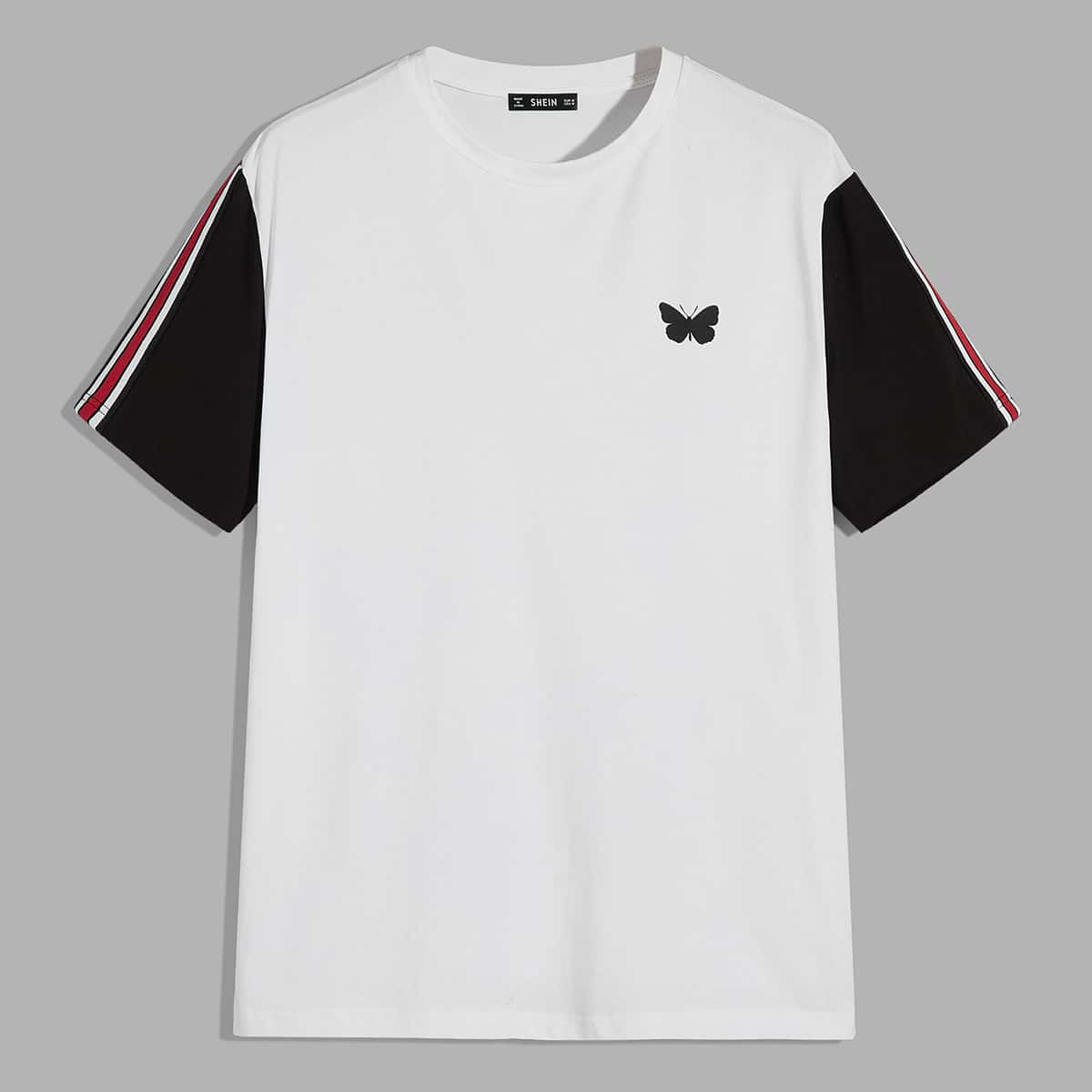 

Guys Tape Side Butterfly Print Colorblock Tee, White
