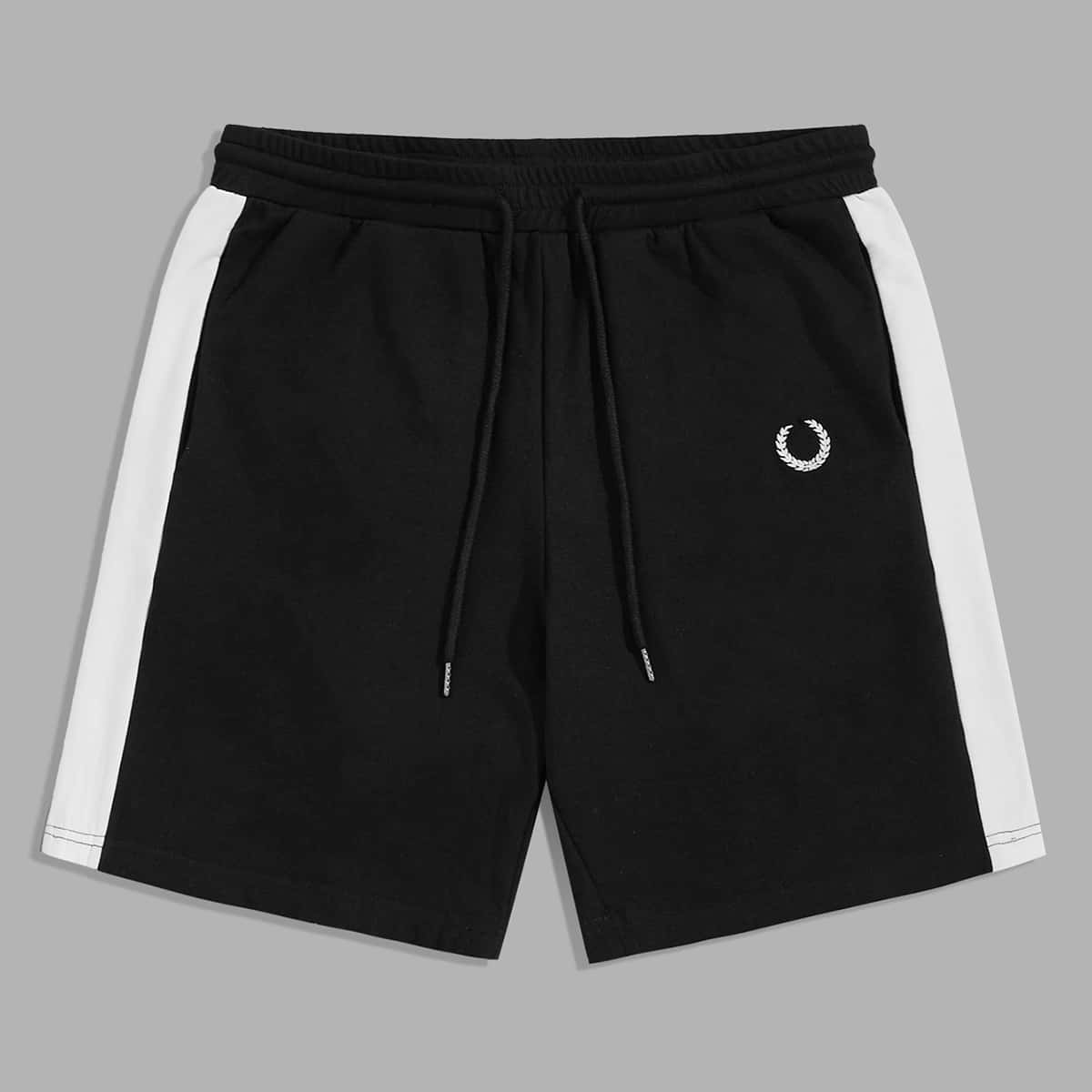 

Guys Contrast Sideseam Embroidered Detail Sweat Shorts, Black