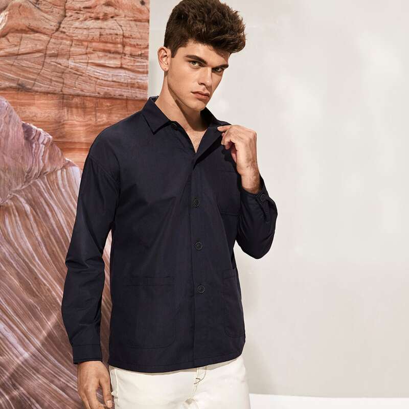 

Guys Drop Shoulder Patch Pocket Shirt, Black