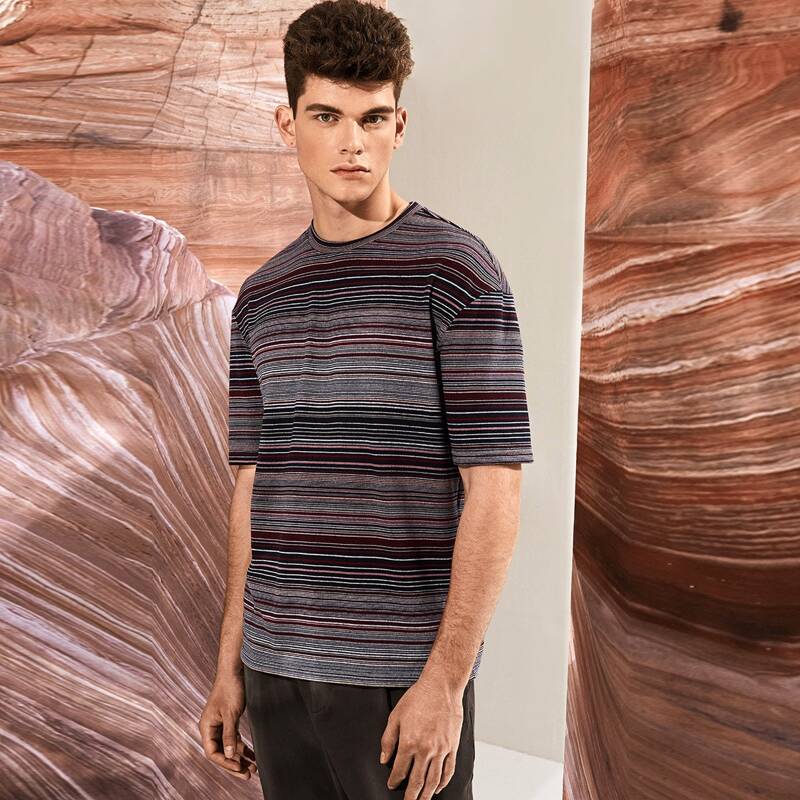 

Guys Drop Shoulder Striped Tee, Multicolor