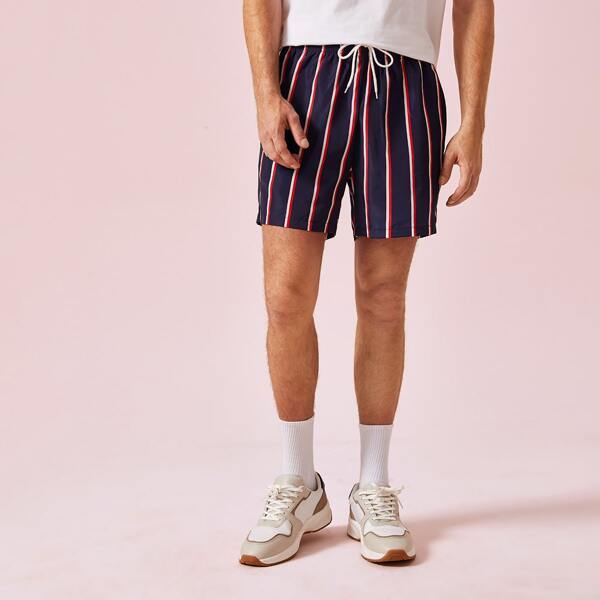

Men Drawstring Waist Striped Shorts, Multicolor