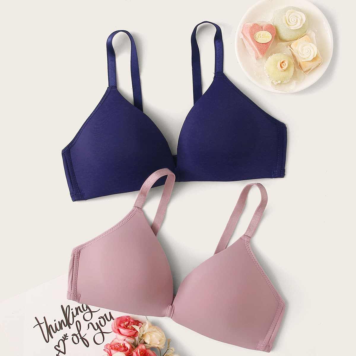 

2pack Adjustable Strap Bra Set, Multicolor