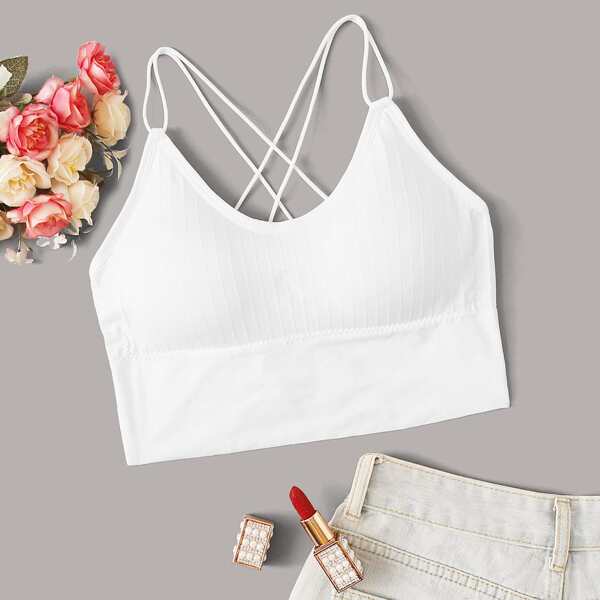 

Rib Crisscross Back Bralette, White