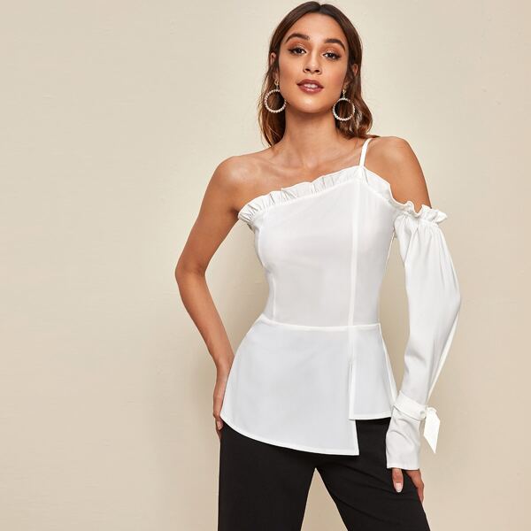 

Топ с асимметричным вырезом и складкой, Белые