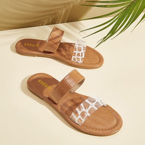 

Рельефные тапочки с прозрачным ремешком, Коричневые