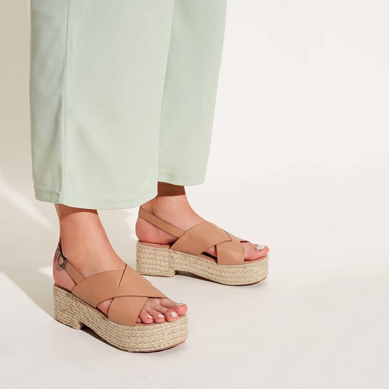 

Criss Cross Slingback Espadrille Wedges, Nude