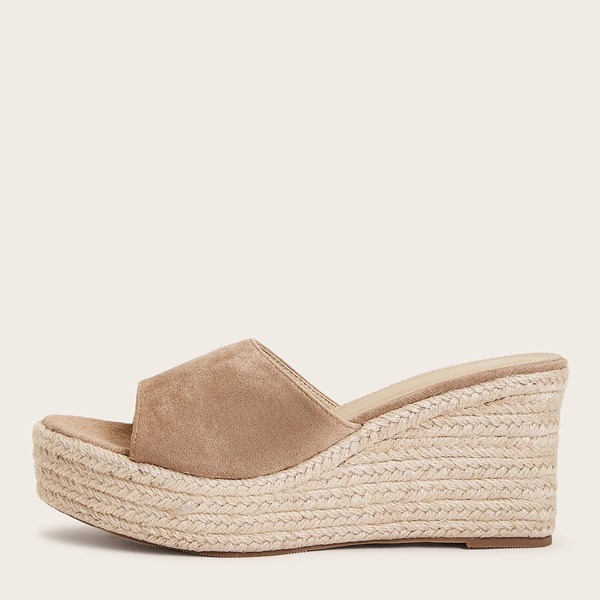 

Suede Espadrille Wedge Mules, Khaki