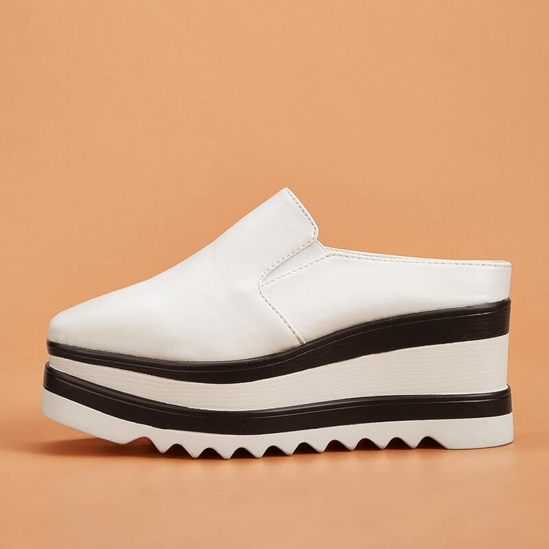 

Square Toe Wedge Mules, White