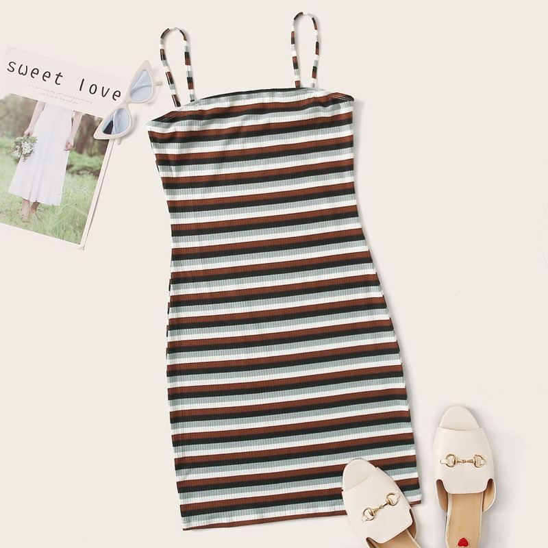

Ribbed Striped Bodycon Cami Dress, Multicolor