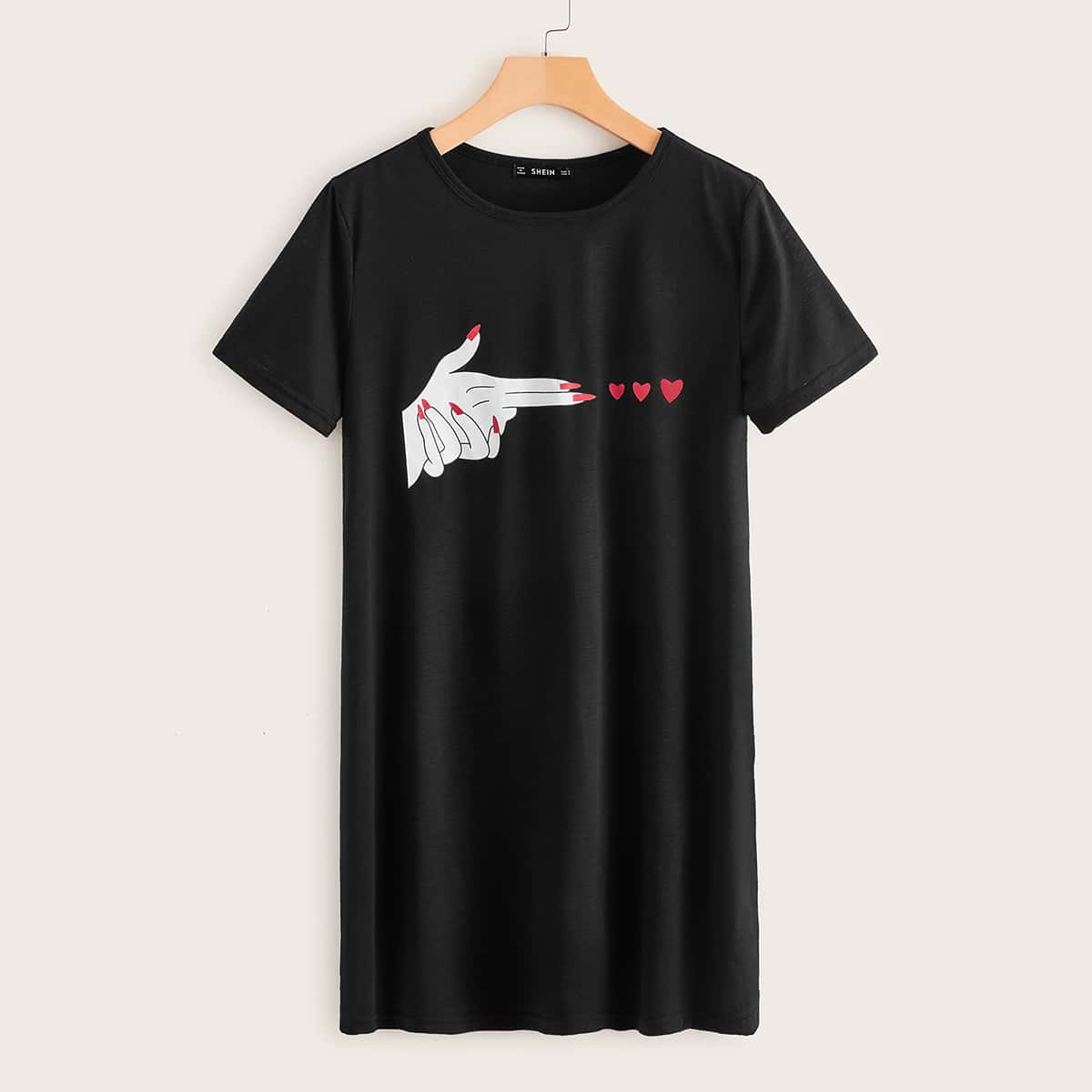 

Figure and Heart Print Tee Dress, Black