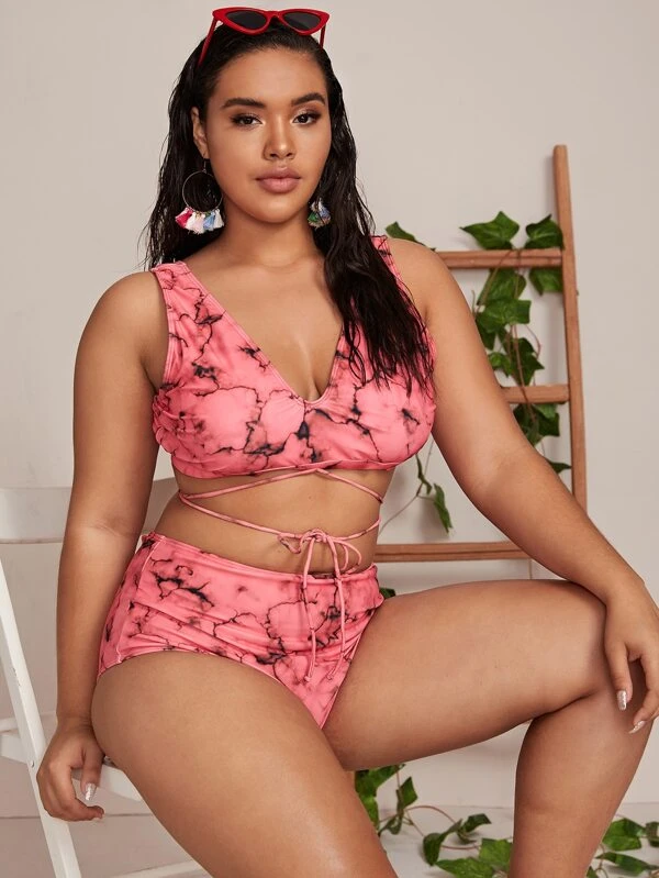 marble high waisted swimsuit