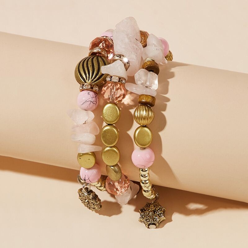 

1pc Crystal Charm Beaded Layered Bracelet, Multicolor