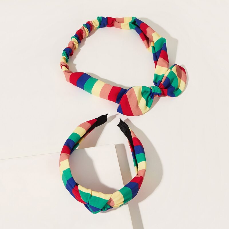 

2pcs Rainbow Striped Headband, Multicolor