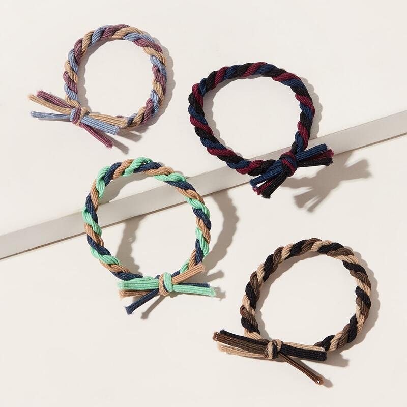 

4pcs Braided Hair Tie, Multicolor