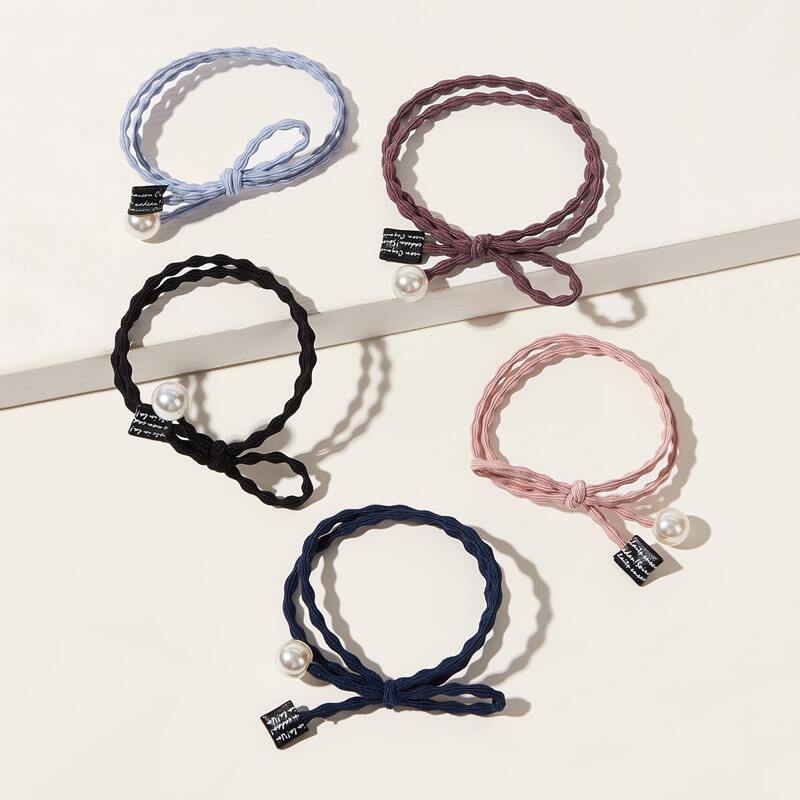 

5pcs Faux Pearl Decor Hair Tie, Multicolor