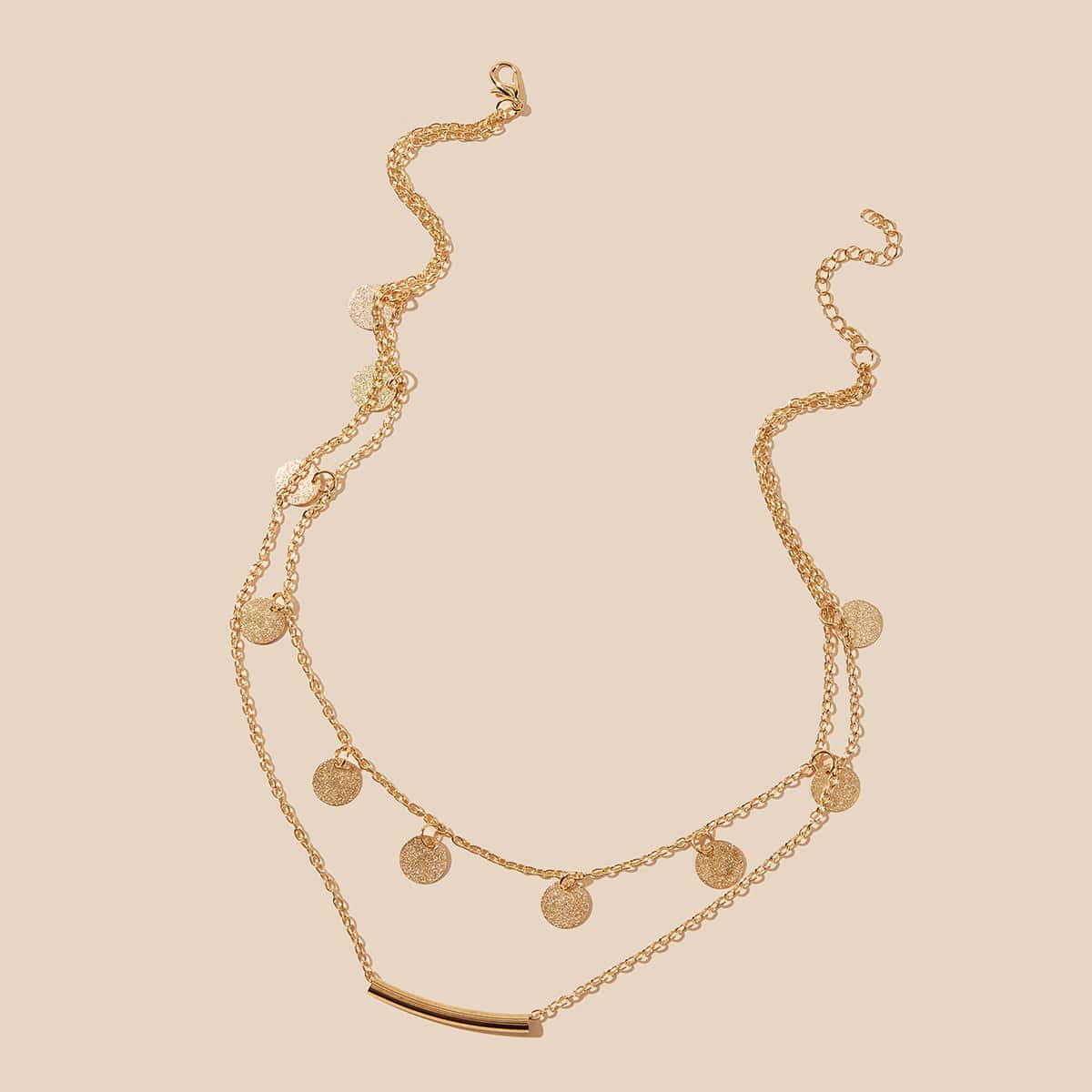 

1pc Disc Charm Horizontal Bar Necklace, Gold