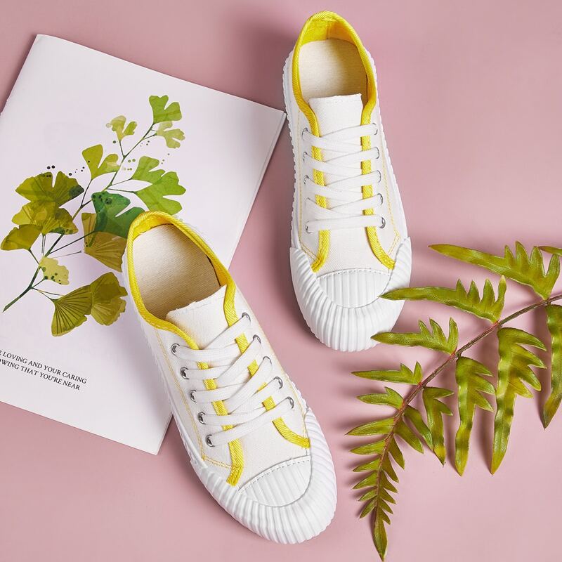

Lace-up Contrast Binding Canvas Sneakers, White