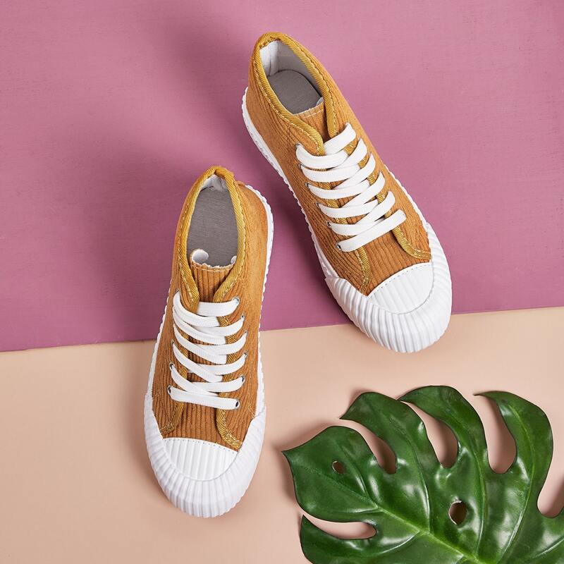 

Lace-up Front High Top Corduroy Sneakers, Yellow