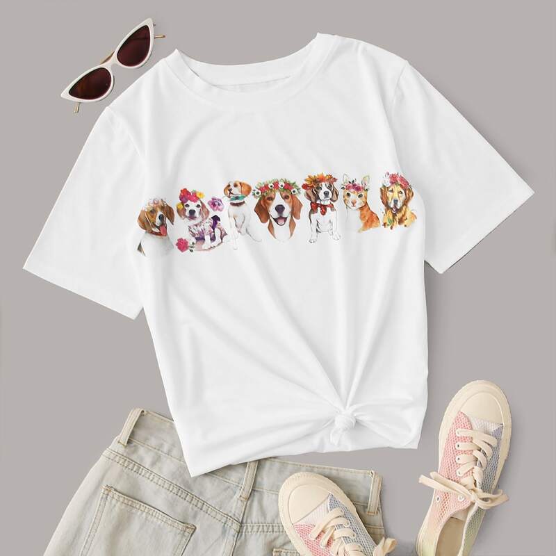 

Animal And Floral Print Tee, White