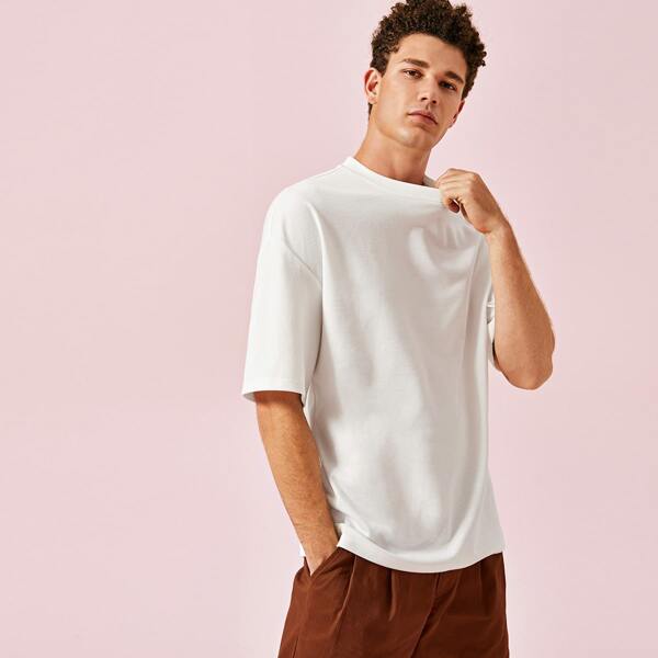 

Men Drop Shoulder Solid Tee, White