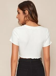 SHEIN 生菜邊前紐扣短版上衣 - 白色 - 查看 2