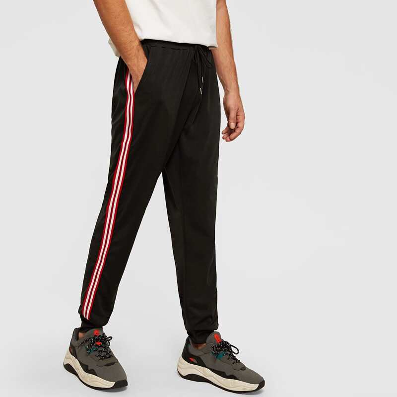 

Guys Side Stripe Drawstring Sweatpants, Black