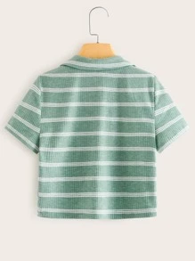 SHEIN 西裝領條紋上衣 - 綠色 - 查看 2