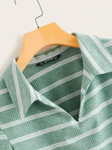 SHEIN 西裝領條紋上衣 - 綠色 - 查看 4