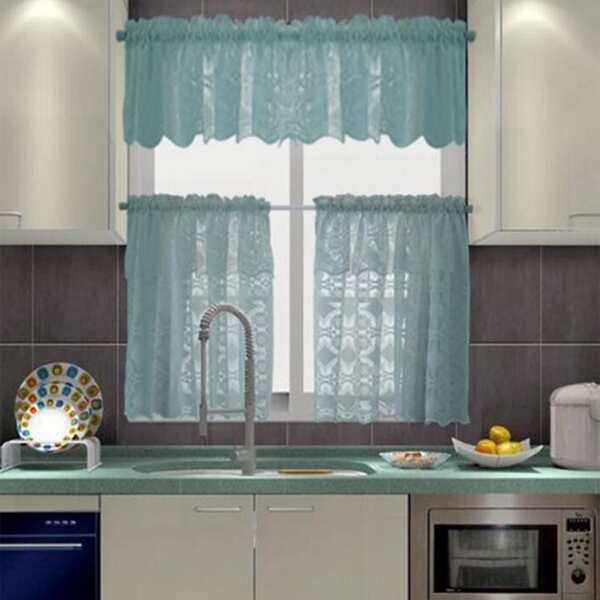 

1pc Flower Embroidered Curtain, Blue