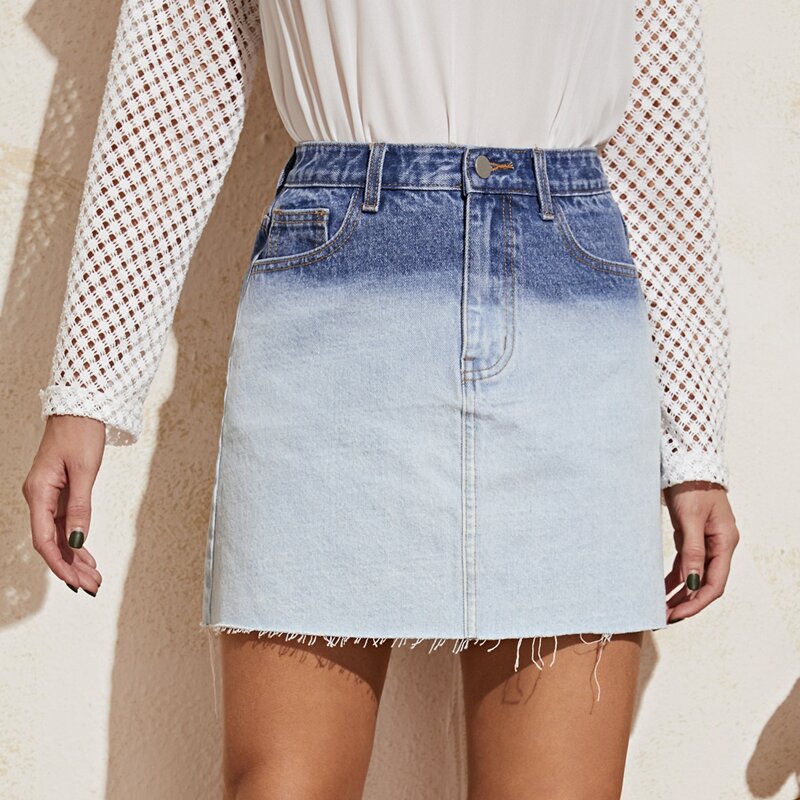 

Raw Hem Ombre Denim Skirt