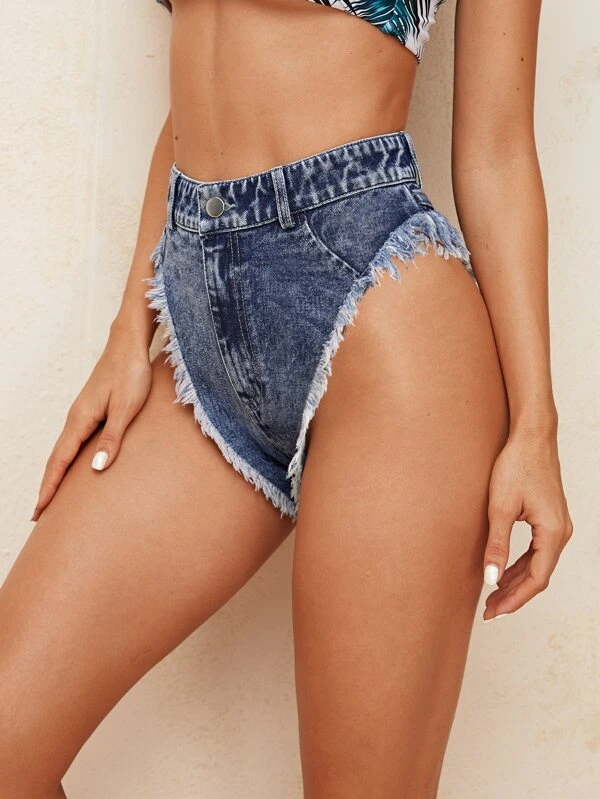high leg denim shorts