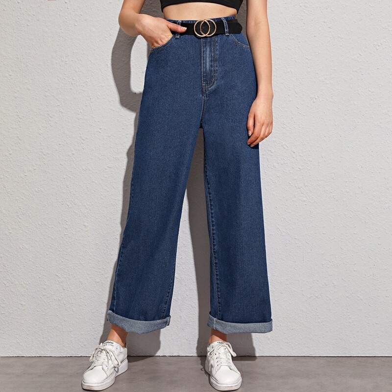

Dark Wash Wide Leg Jeans Without Belt, Navy