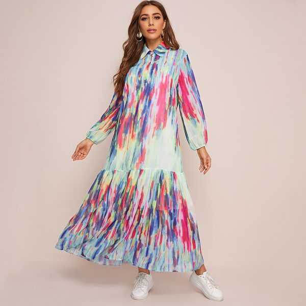 

Tie Dye Ruffle Hem Smock Dress, Multicolor