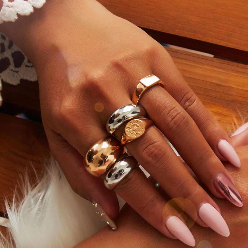 

5pcs Metallic Smooth Ring, Multicolor