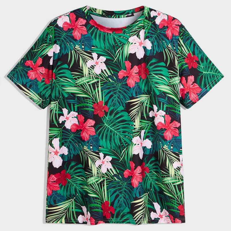 

Guys Floral & Tropical Print Tee, Green