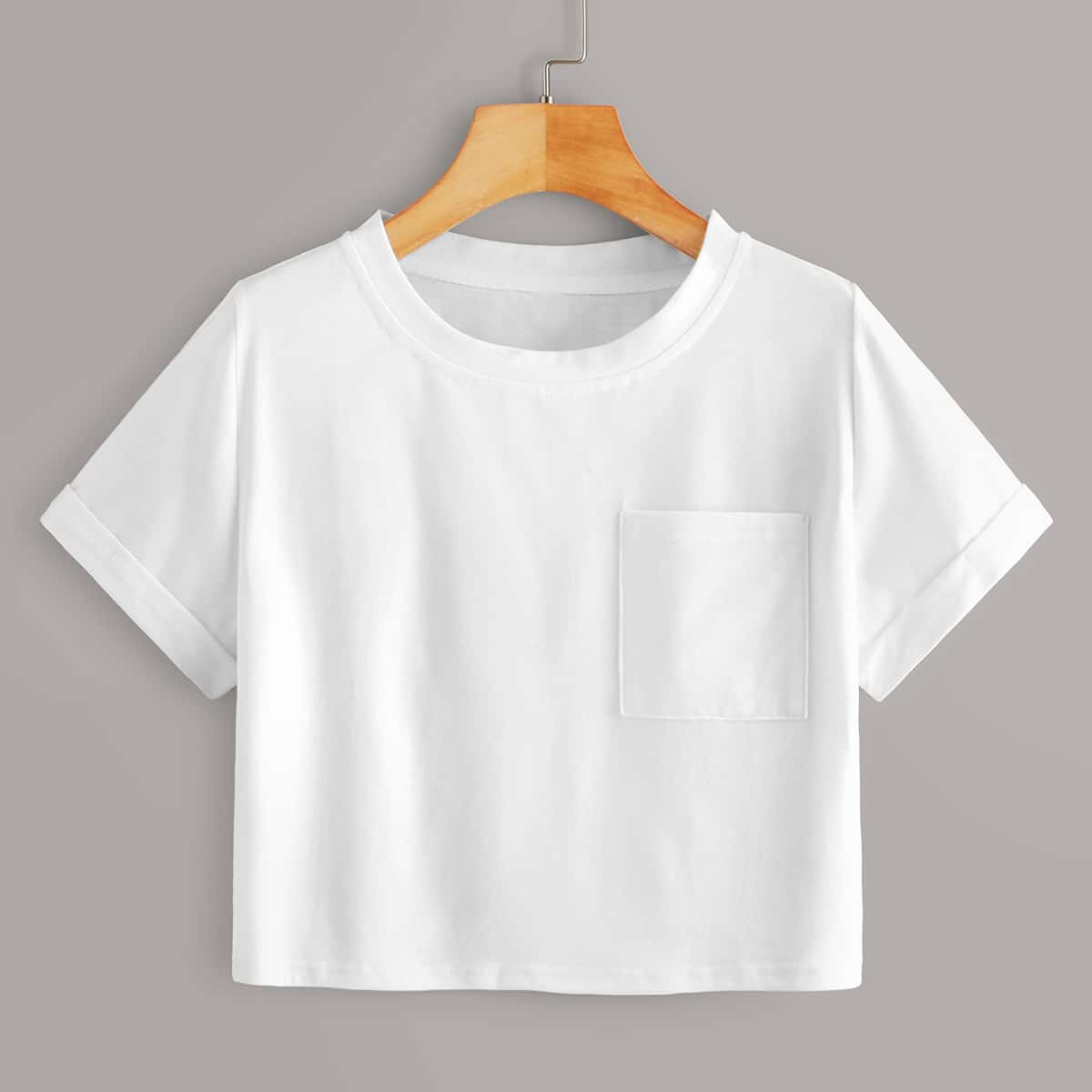 

Rolled Cuff Boxy Crop Top, White
