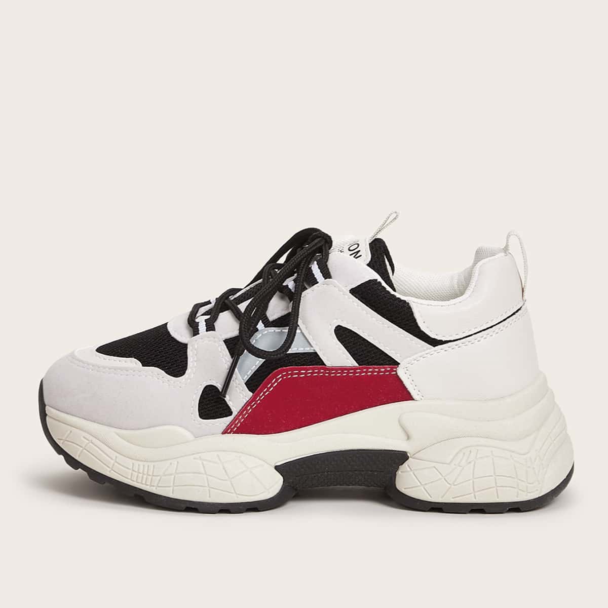 

Color Block Lace-up Front Chunky Sneakers, Multicolor