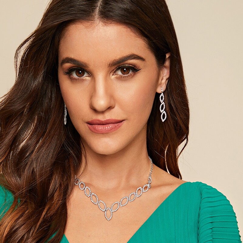 

3pcs Rhinestone Engraved Leaf Charm Necklace & Earrings
