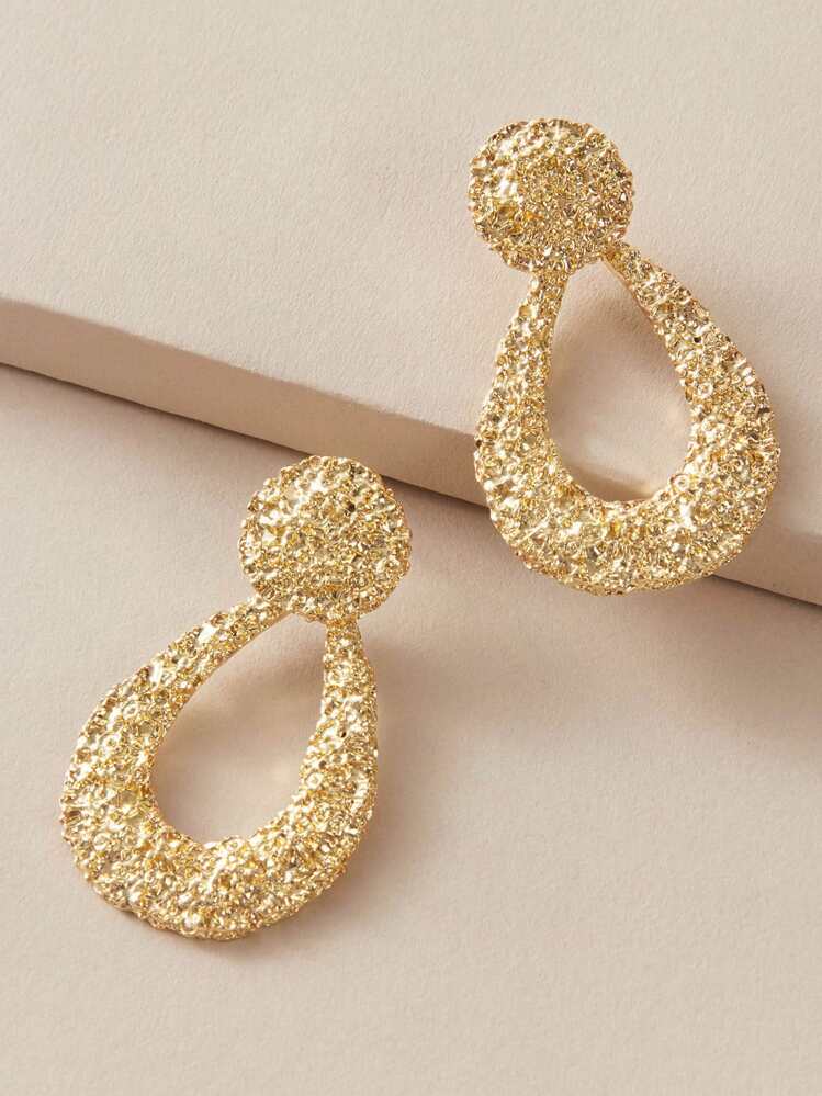 Pendientes largos geométricos con textura 1 par - Amarillo Oro - Añade 2