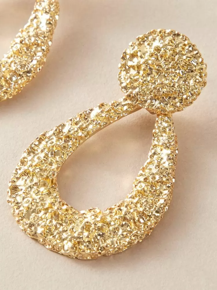 Pendientes largos geométricos con textura 1 par - Amarillo Oro - Añade 3